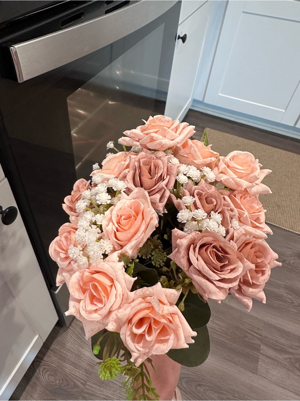 Elegant Blush Pink Rose Bouquet Faux Floral Arrangement - Unbranded